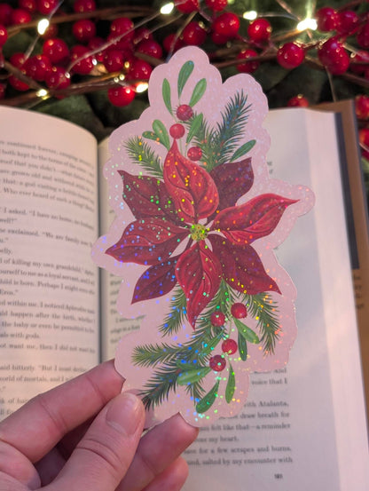 Winter Poinsettia Magic – Holographic Bookmark - Art Edition